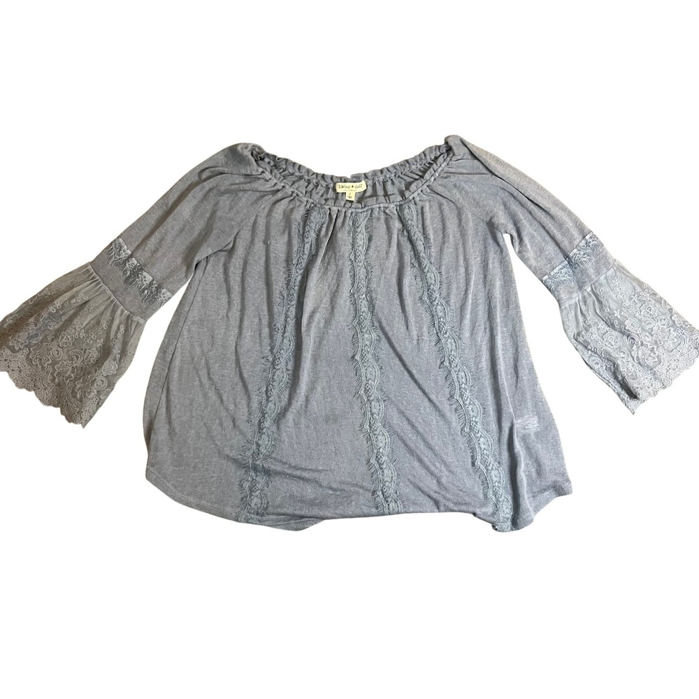 Living Doll  Blue Lace Bell Sleeve Off Shoulder Boho Top Size 1 Small Whimsigoth